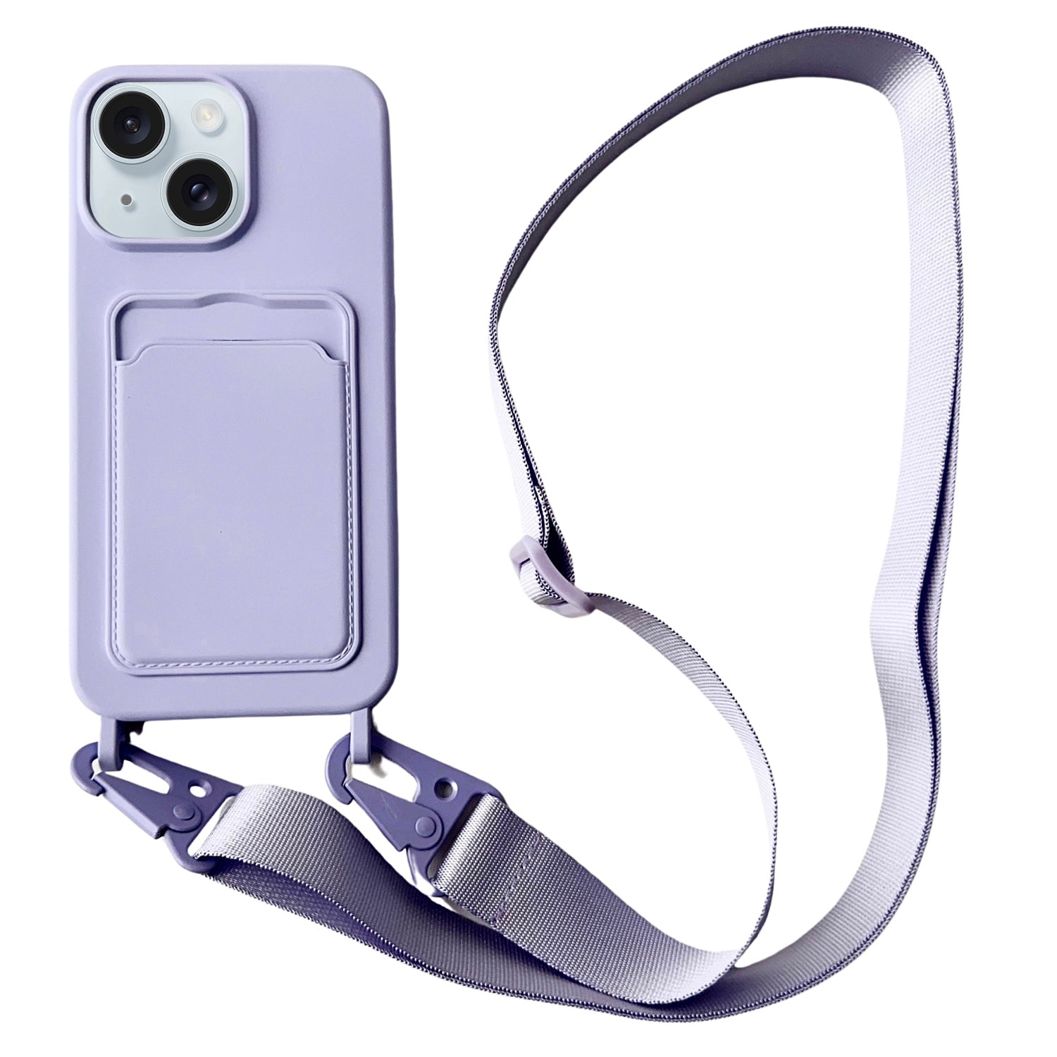 For iPhone 14 Plus Case Liquid Silicone Card Holder Adjustable Strap Phone Cover